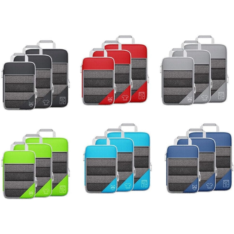 compressible suitcase organizer six aligned items - Black - Blue - Red - Green - Grey - Gray