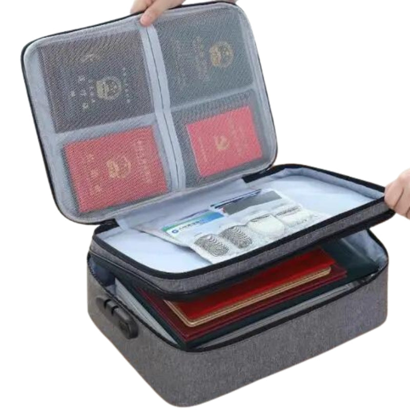 travel document holder pouch - Grey with Double Zip - Gray with Double Zip
