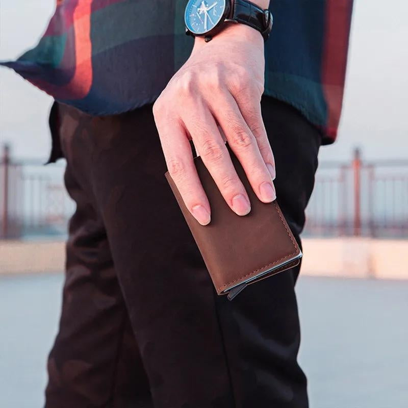 leather rfid card holder - Textured Black - Black - Light Brown - Dark Brown - Textured Dark Brown - Orange - Pink