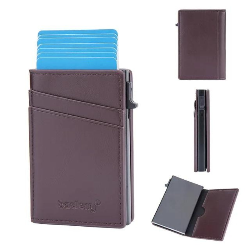leather credit card holder for men - Dark Brown - Plain