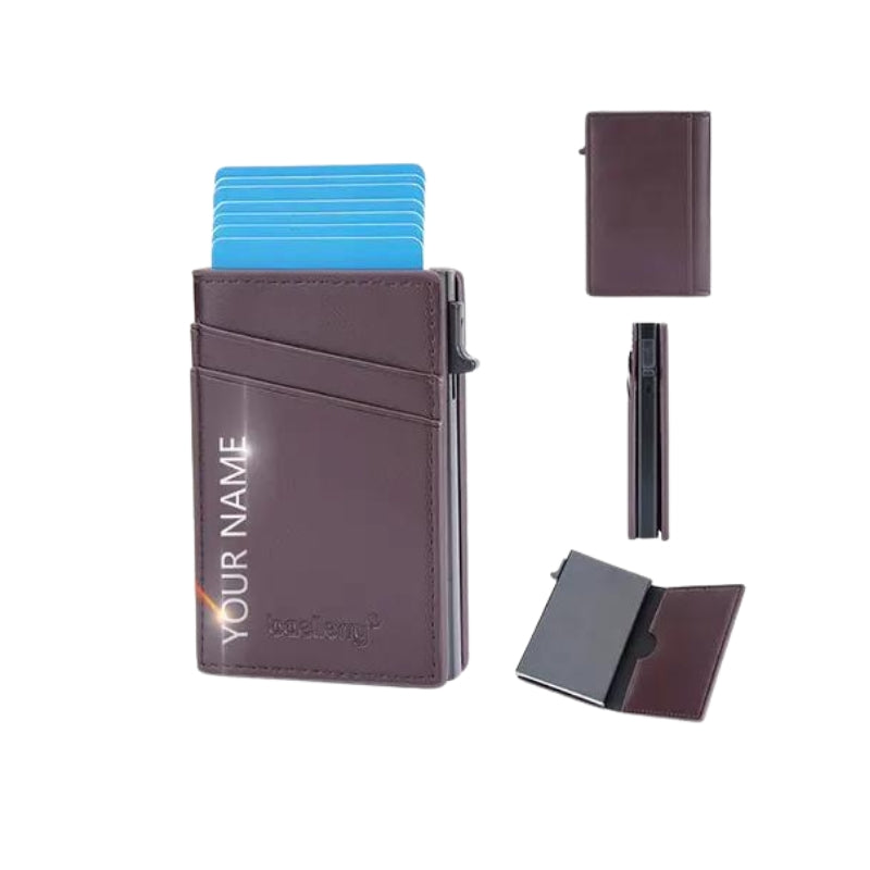 leather credit card holder - Dark Brown - Customised - Customized