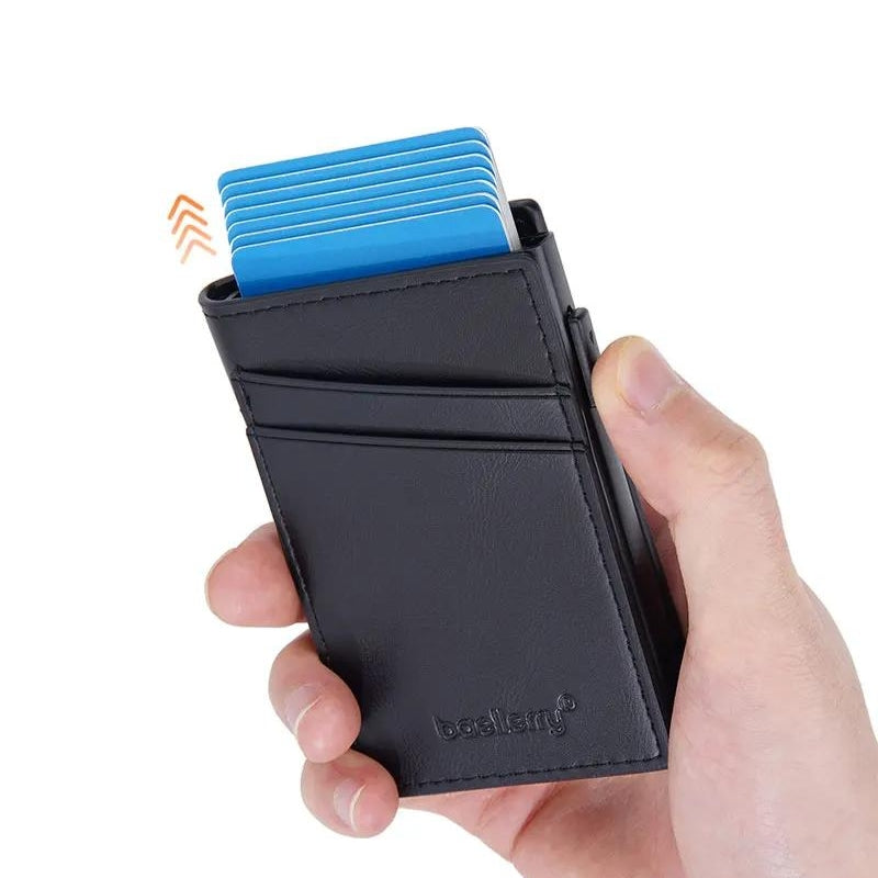 black leather card holder - Black - Blue - Light Brown - Dark Brown - Grey - Gray