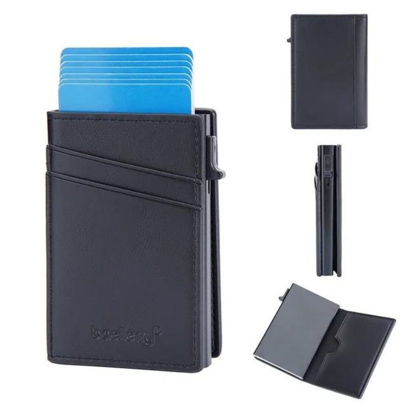 leather card holder - Black - Plain