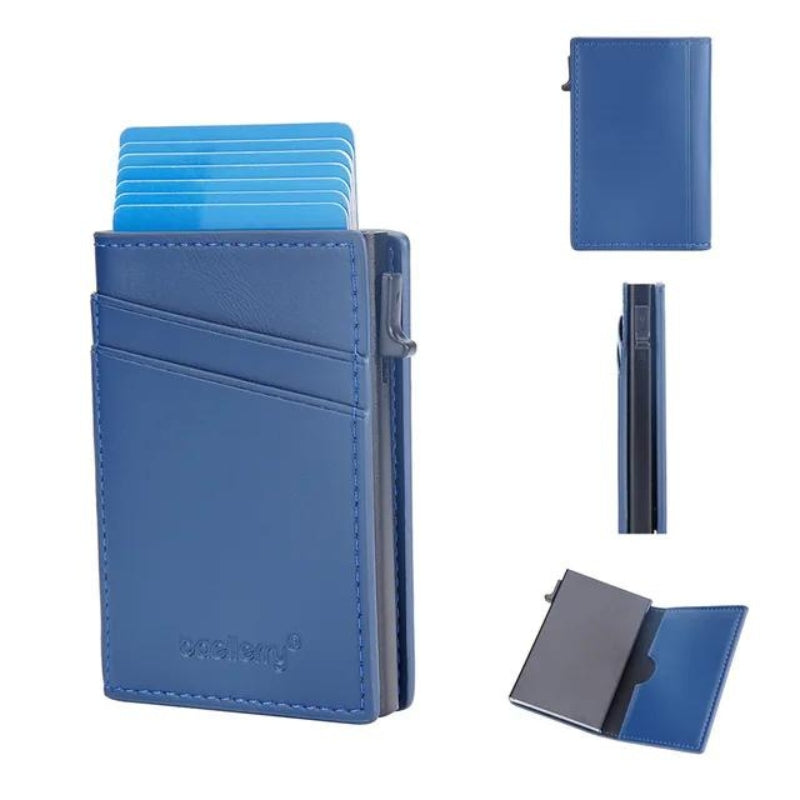 luxury leather card holder - Blue - Plain