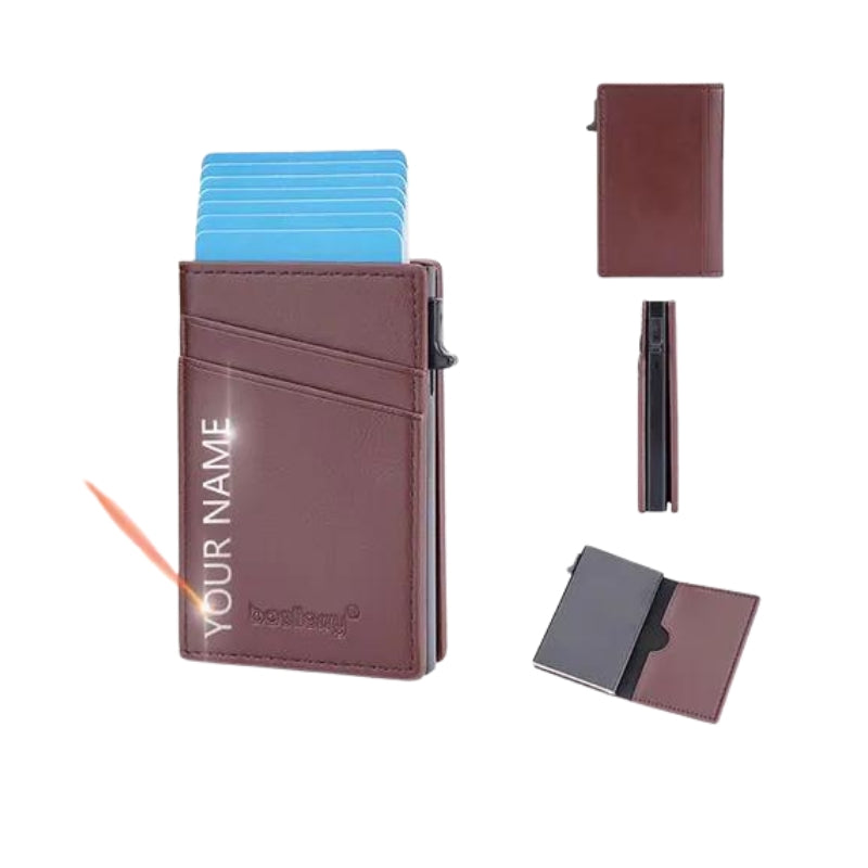 brown leather card holder - Light Brown - Customised - Customized