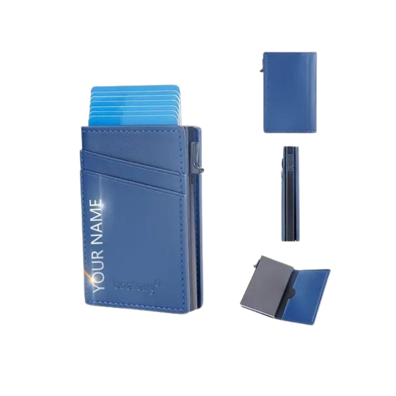 blue leather card holder - Blue - Customised - Customized
