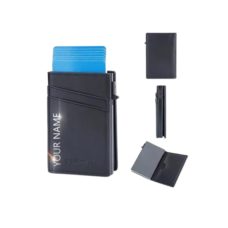 black leather card holder for men - Black - Customised - Customized