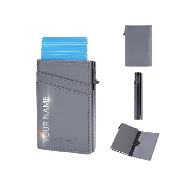 leather credit card holder - Grey - Gray - Customised - Customized