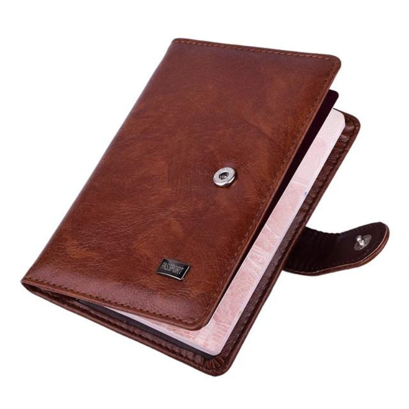 leather travel document holder for men - Light Brown