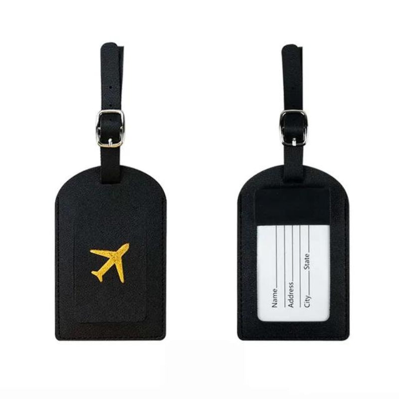 leather luggage tag holder - Black