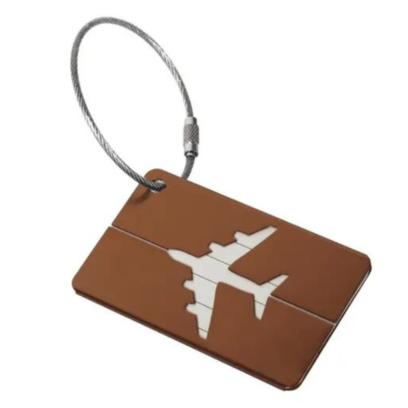 personalized luggage tag holder - Brown with Plane Pattern