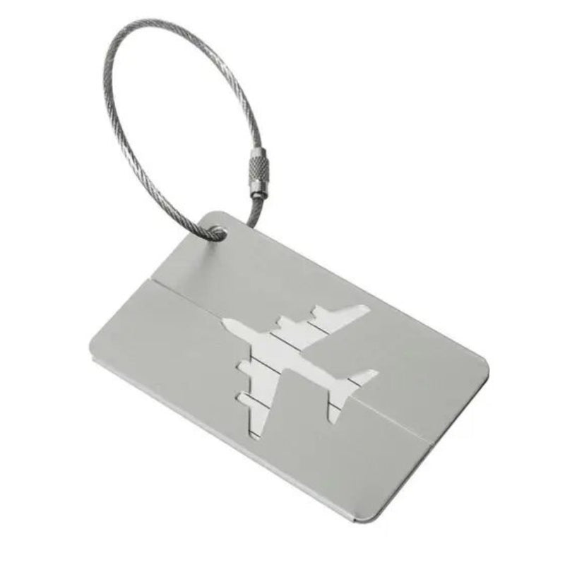 name tag for suitcase - Silver with Plane Pattern