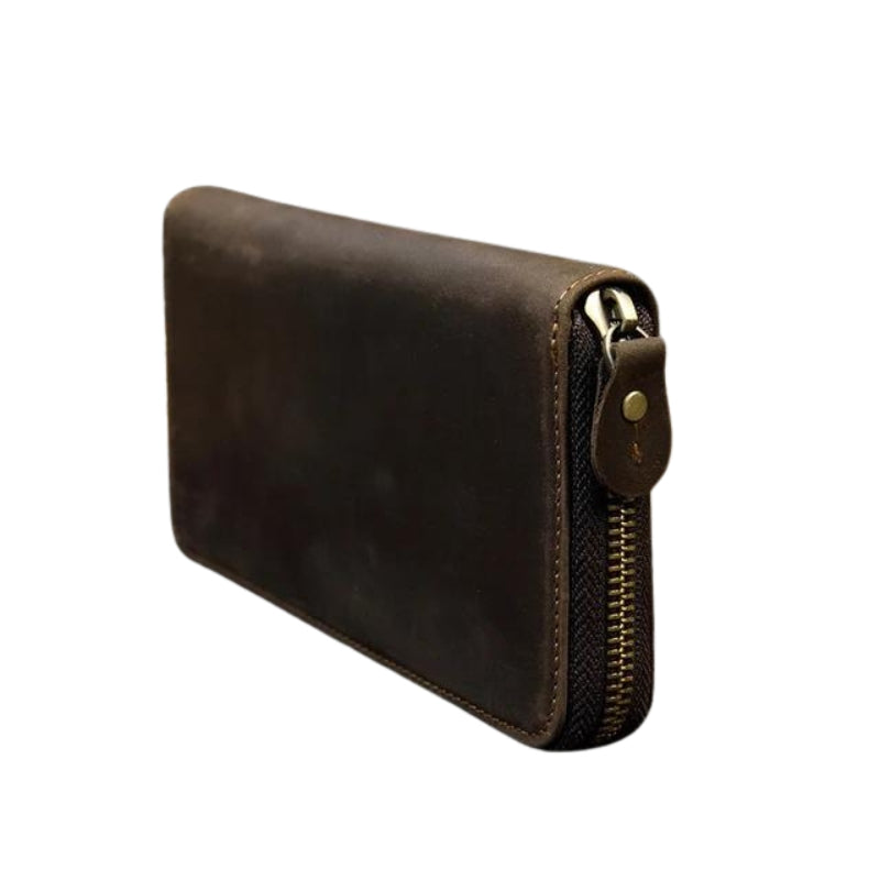 brown leather men's wallet with coin pocket - simple closure