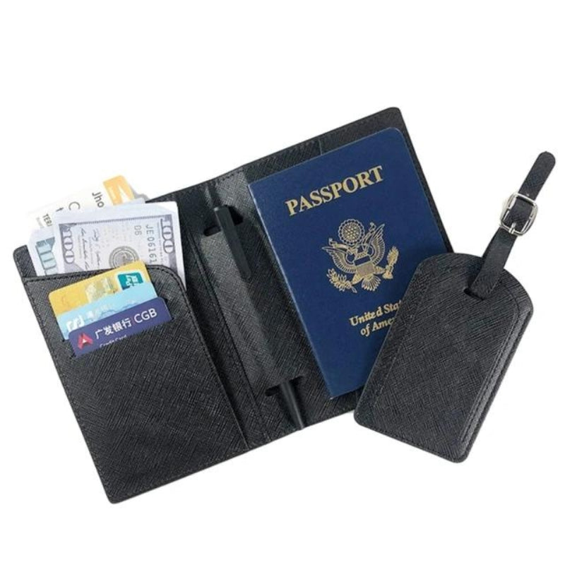 leather passport wallet - Black
