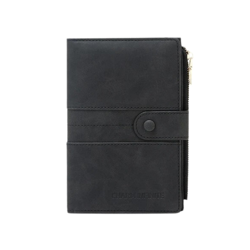 leather passport holder for women - Black