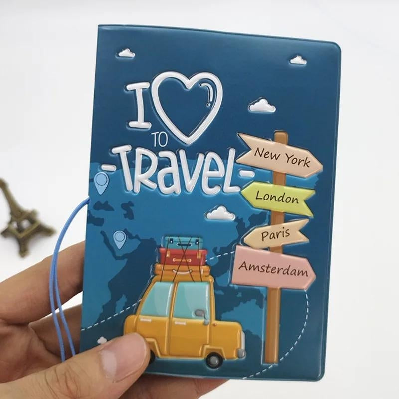 passport cover - Navy Blue with Pattern - Sky Blue with Pattern