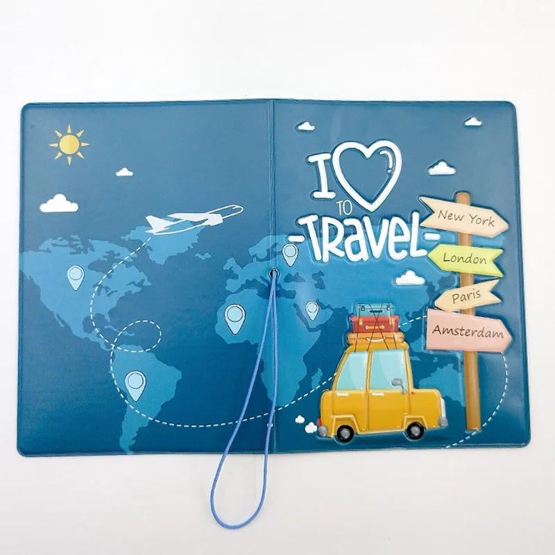 children's passport holder - Navy Blue with Pattern - Sky Blue with Pattern