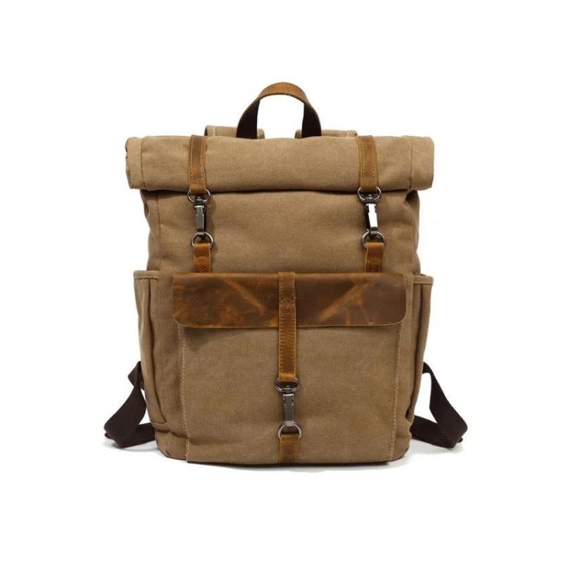 canvas and leather backpack - Beige