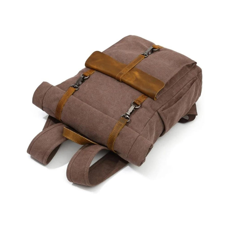 canvas and leather men's backpack - Green - Grey - Gray - Blue - Beige - Brown