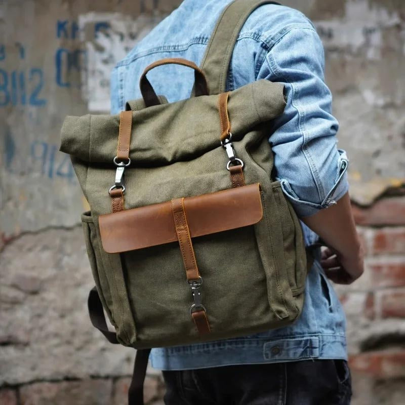 lightweight canvas backpack - Green - Grey - Gray - Blue - Beige - Brown