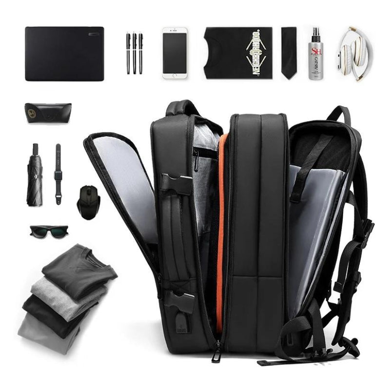 expandable travel backpack open compartment - Black - Grey - Gray - Blue - Green