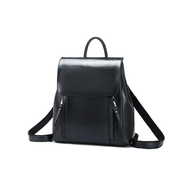 women's black leather backpack - Black
