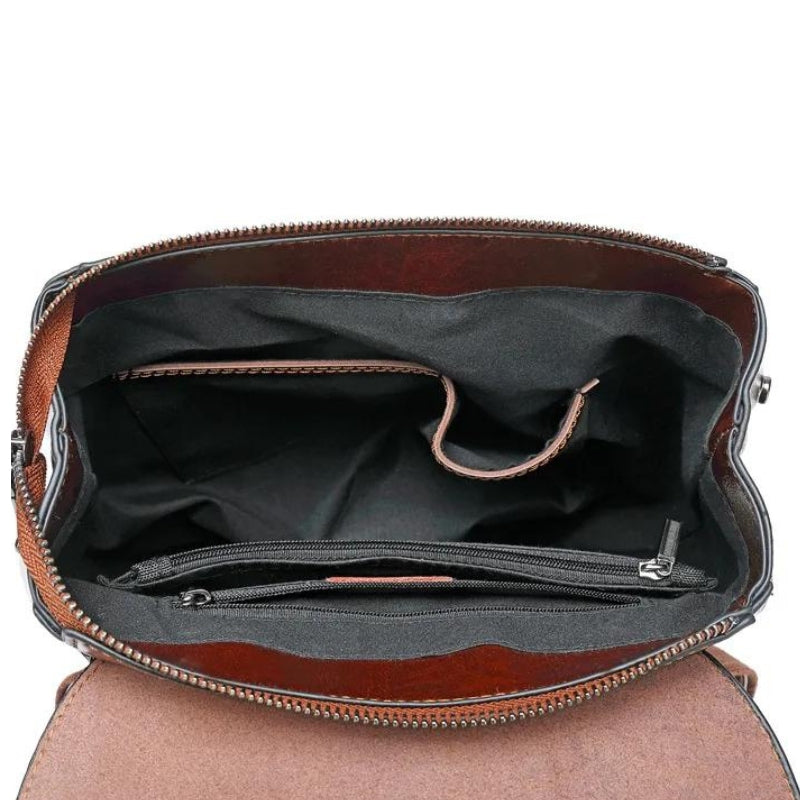 vintage women's leather backpack - Caramel - Brown - Black