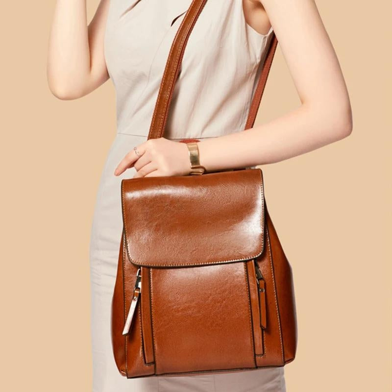 women's brown leather backpack - Caramel - Brown - Black