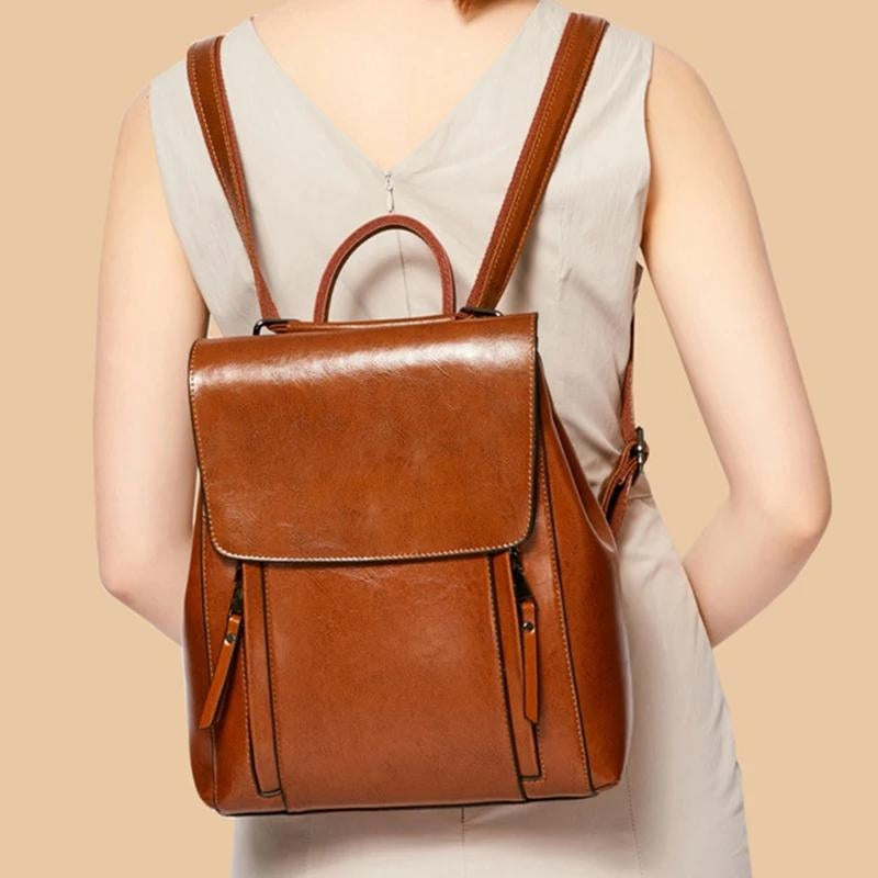 women's soft leather backpack - Caramel - Brown - Black