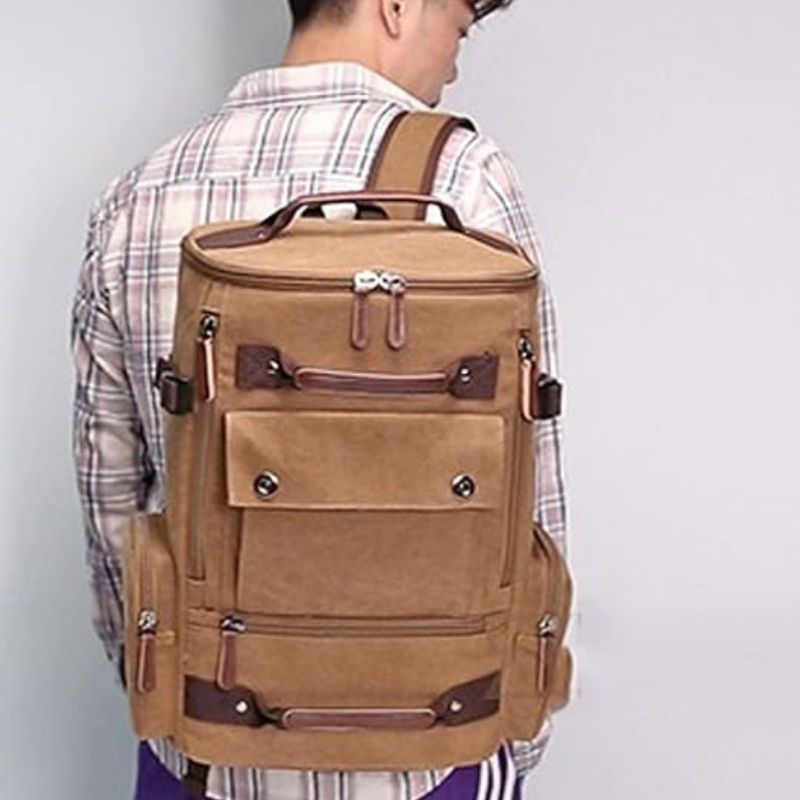 vintage style backpack - Black - Coffee Brown - Khaki - Grey - Gray - Green - Blue - Camouflage Green - Camouflage Yellow