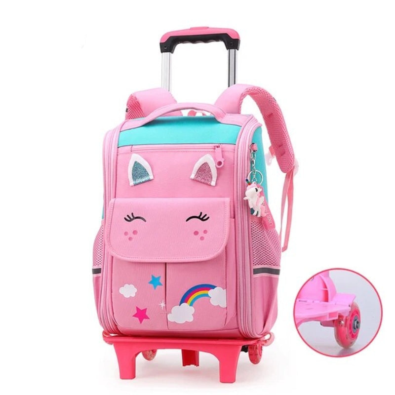 children's rolling travel backpack - Pink and Sky Blue