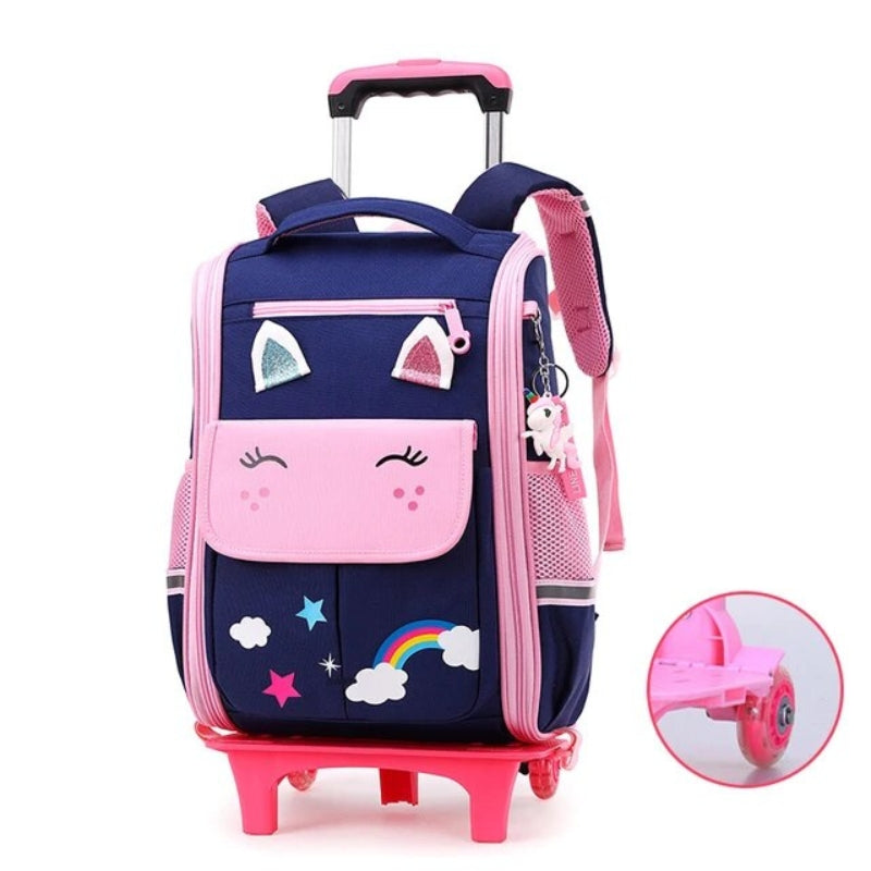 girls rolling backpack - Blue and Pink - With Wheels