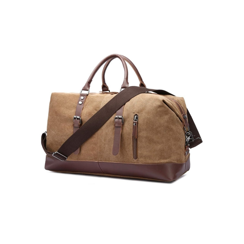 leather canvas travel bag - Brown