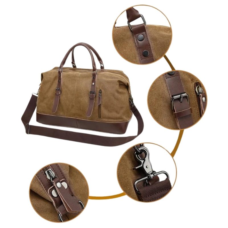 travel canvas bag close up zipper - Grey - Gray - Black - Brown - Green - Blue