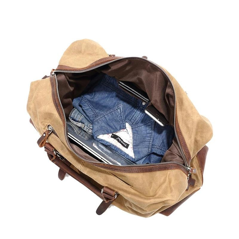 canvas and leather travel bag - Grey - Gray - Black - Brown - Green - Blue
