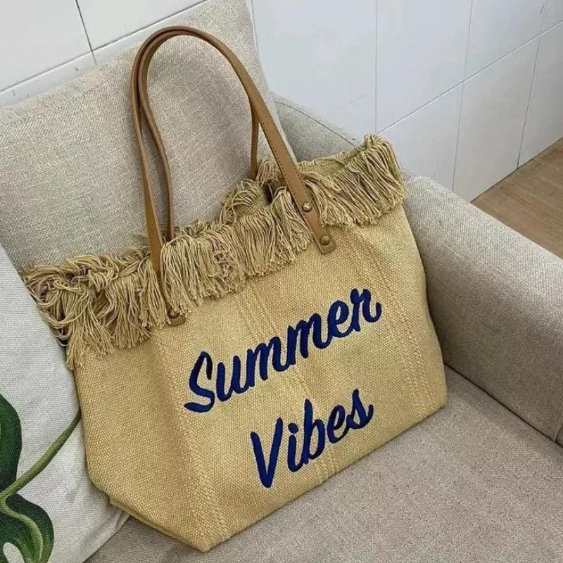 women's beach bag close up fringe - Cream White - Black - Green - Beige - Pink