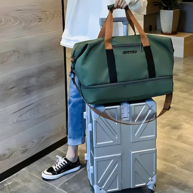 travel bag with shoe storage bag carried by hand - Green - Beige - Blue - Grey - Gray - Black - Purple - Red