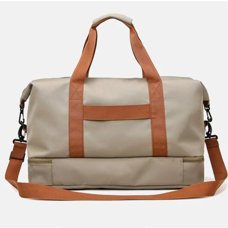 travel bag with shoe storage close-up on the bag - Beige