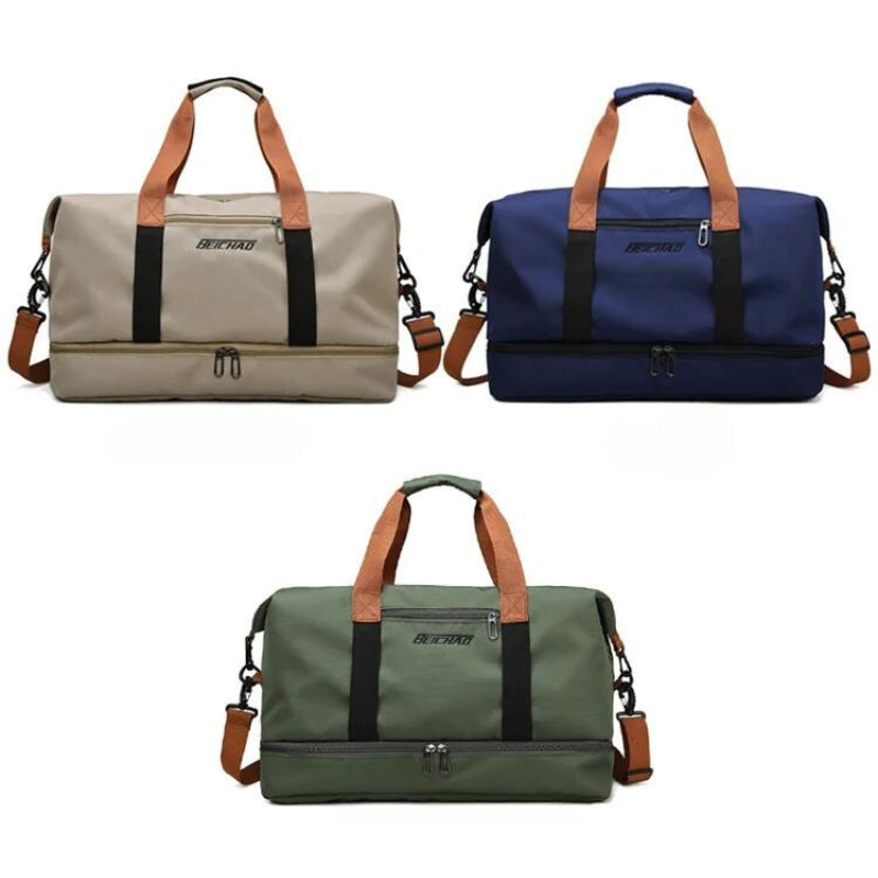 travel bag with shoe storage three bags aligned - Green - Beige - Blue - Grey - Gray - Black - Purple - Red