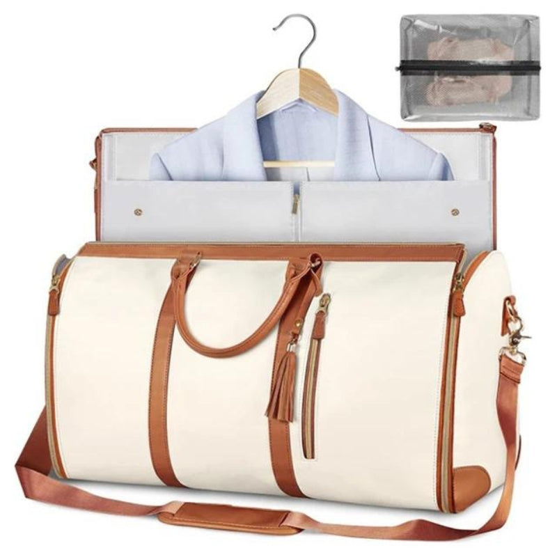 women's leather travel bag - Beige - Black - Pink