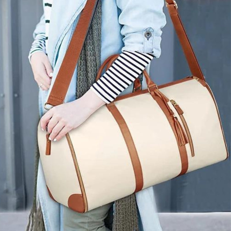 vintage leather travel bag for women - Beige - Black - Pink
