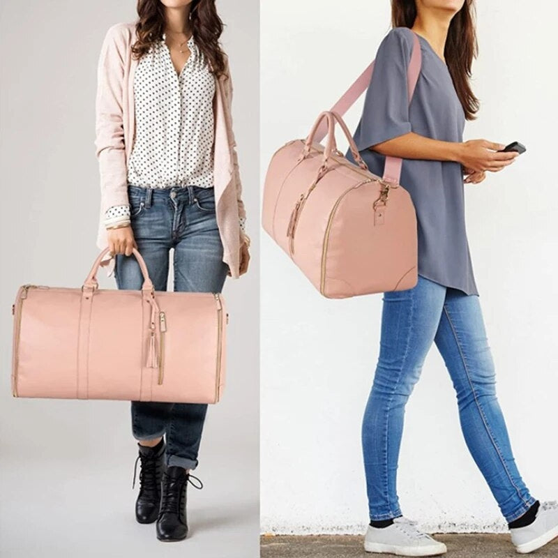 luxury women's leather travel bag - Beige - Black - Pink