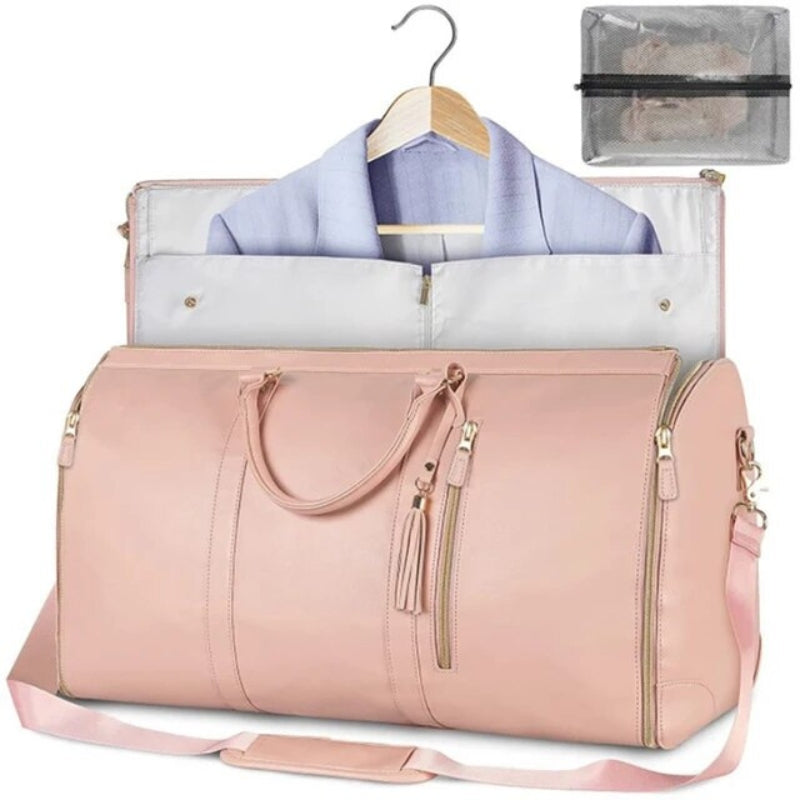 leather travel bag for women - Beige - Black - Pink