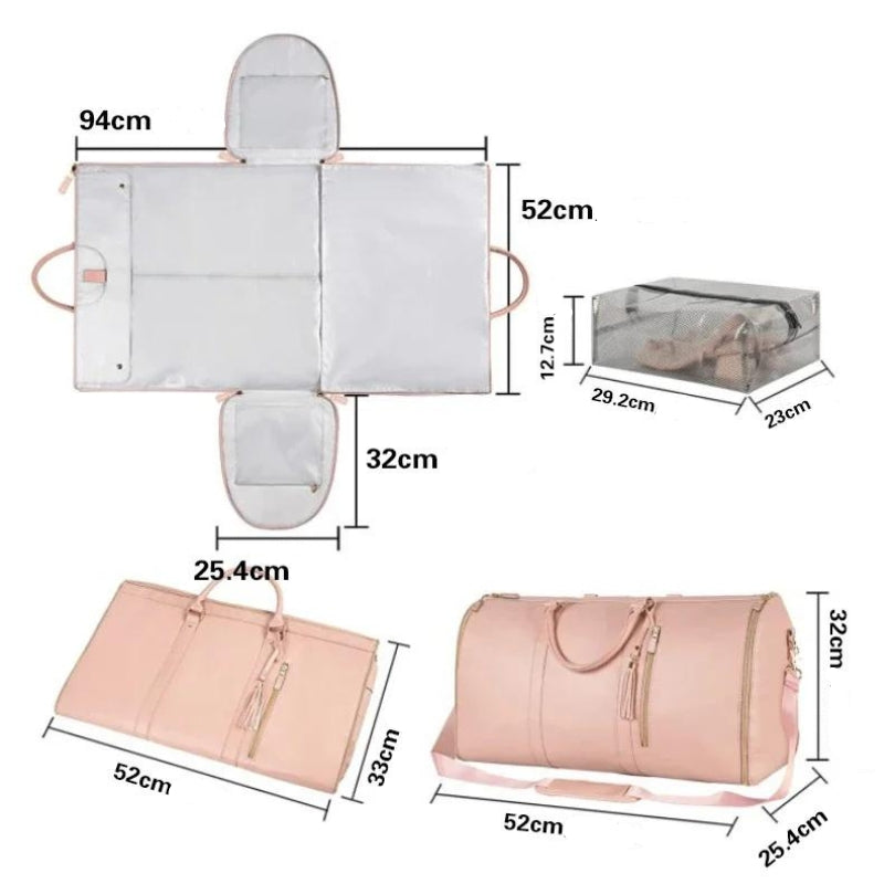 faux leather travel bag women's displayed dimensions - Beige - Black - Pink