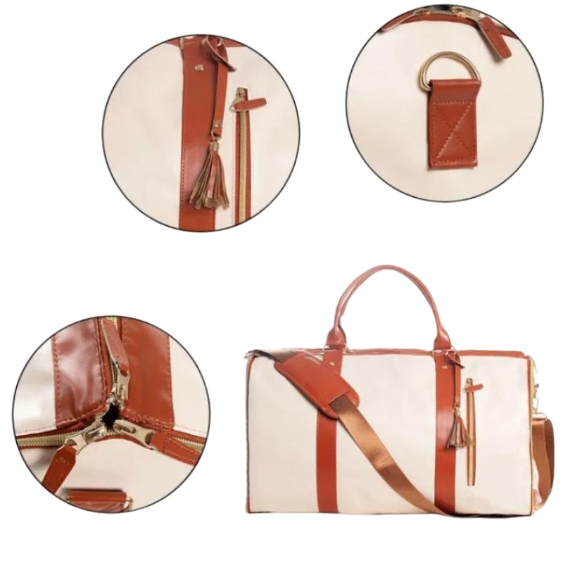 faux leather travel bag women's close-up zip closure - Beige - Black - Pink