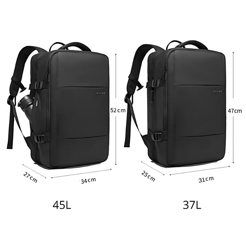 expandable travel backpack two sizes side by side - Black - Grey - Gray - Blue - Green