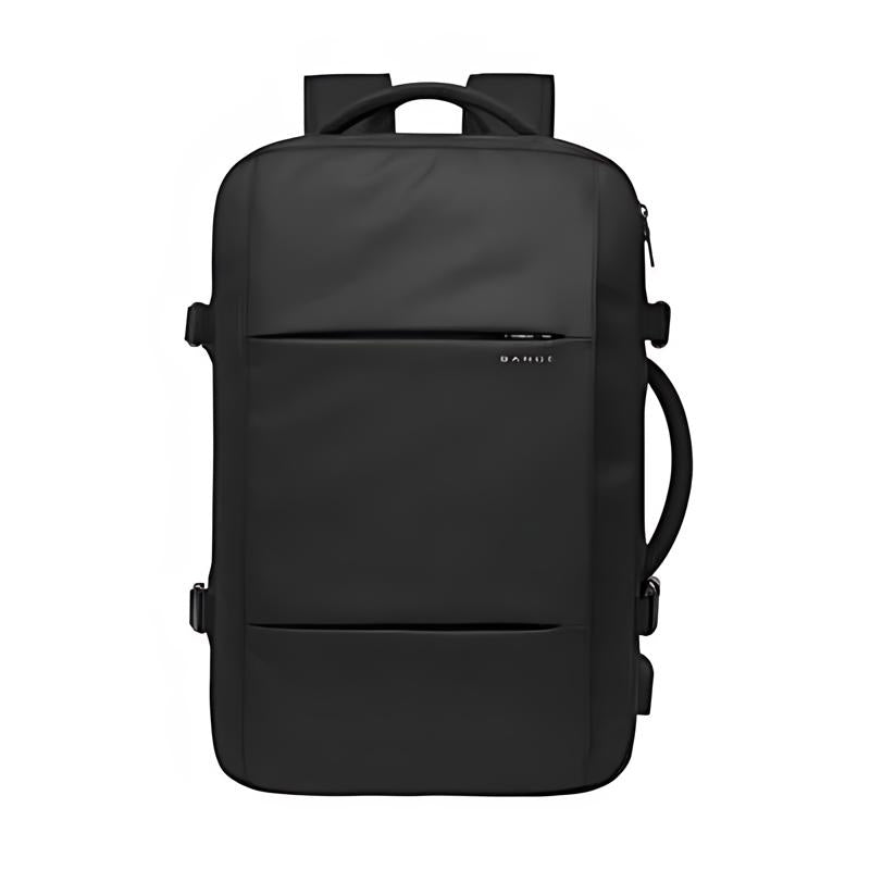 expandable travel backpack close up front - Black