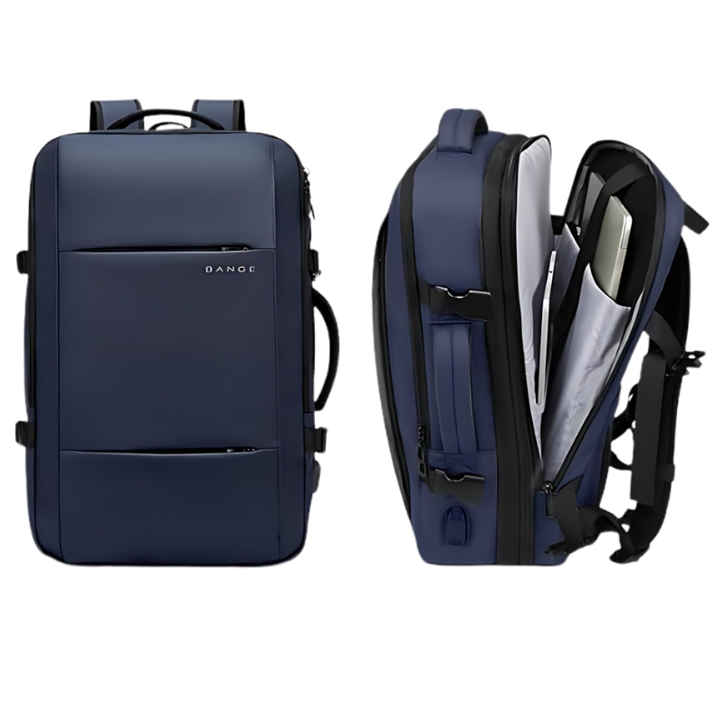 expandable travel backpack two different angles - Blue