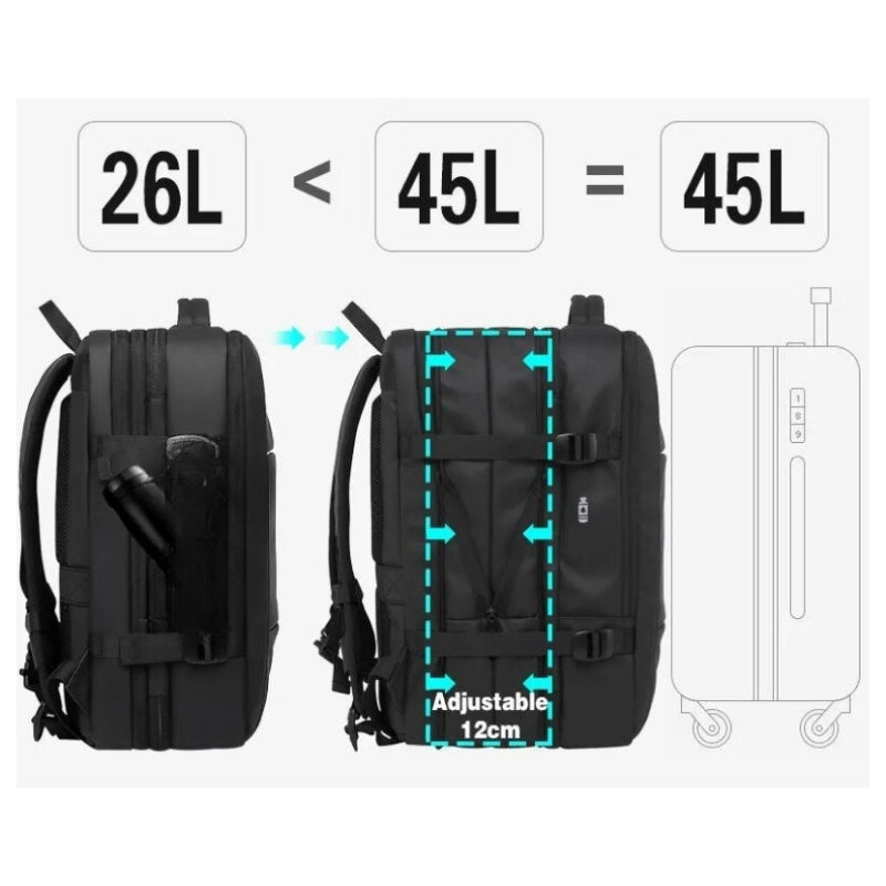 expandable travel backpack adjustable compartment - Black - Grey - Gray - Blue - Green