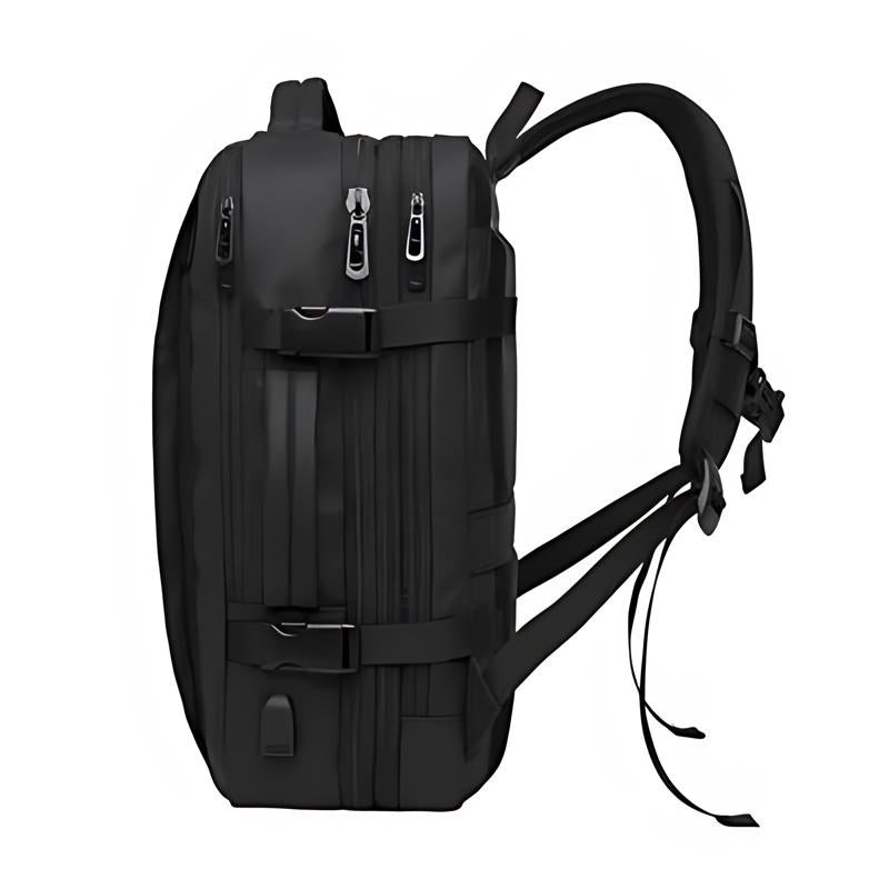 expandable travel backpack close up zip closure - Black